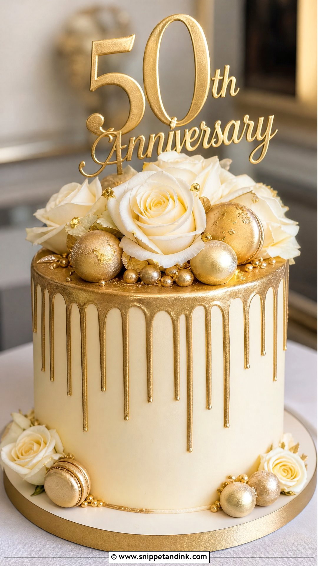 50th Anniversary Gold Drip Cake - Snippet and Ink - 25 50th Anniversary Cake Ideas
