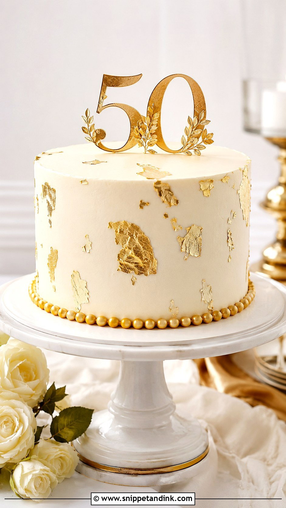 50th Anniversary Gold Leaf Cake - Snippet and Ink - 20 50 Year Anniversary Cake Ideas