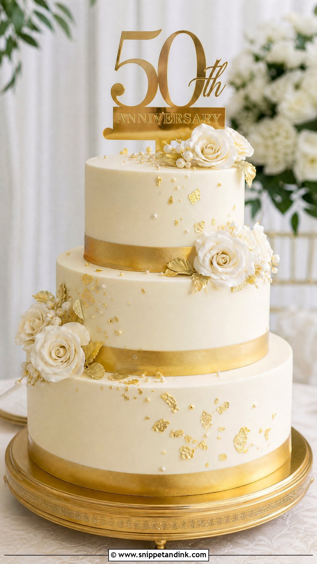 50th Anniversary Gold Tier Cake - Snippet and Ink - 25 50th Anniversary Cake Ideas