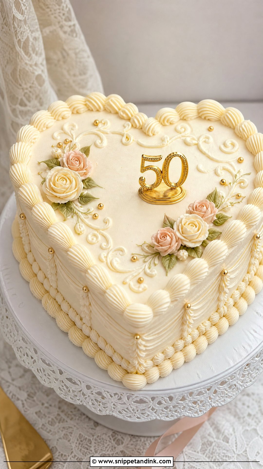 50th Anniversary Heart Cake - Snippet and Ink - 25 50th Anniversary Cake Ideas