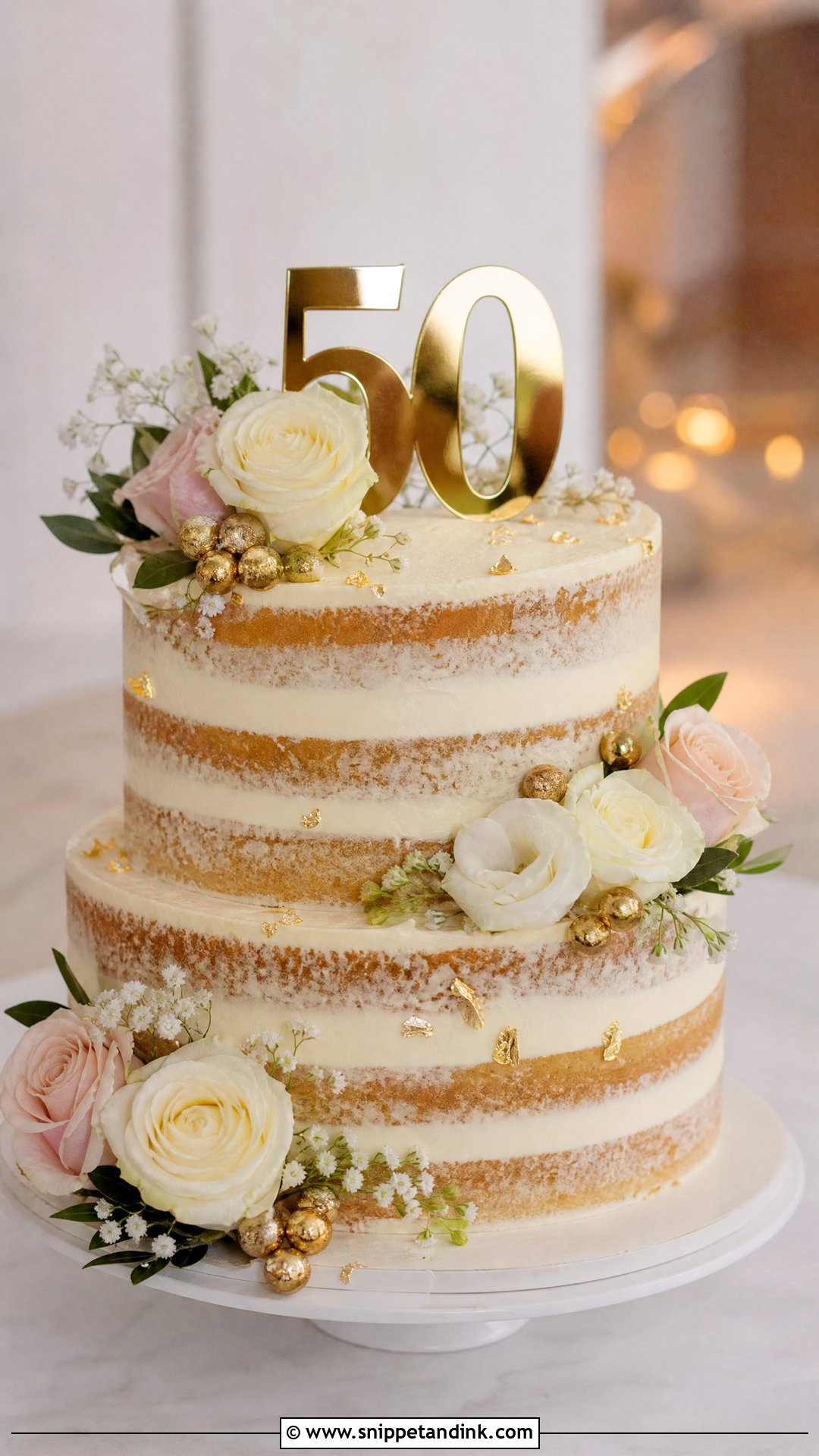 50th Anniversary Naked Cake - Snippet and Ink - 25 50th Anniversary Cake Ideas