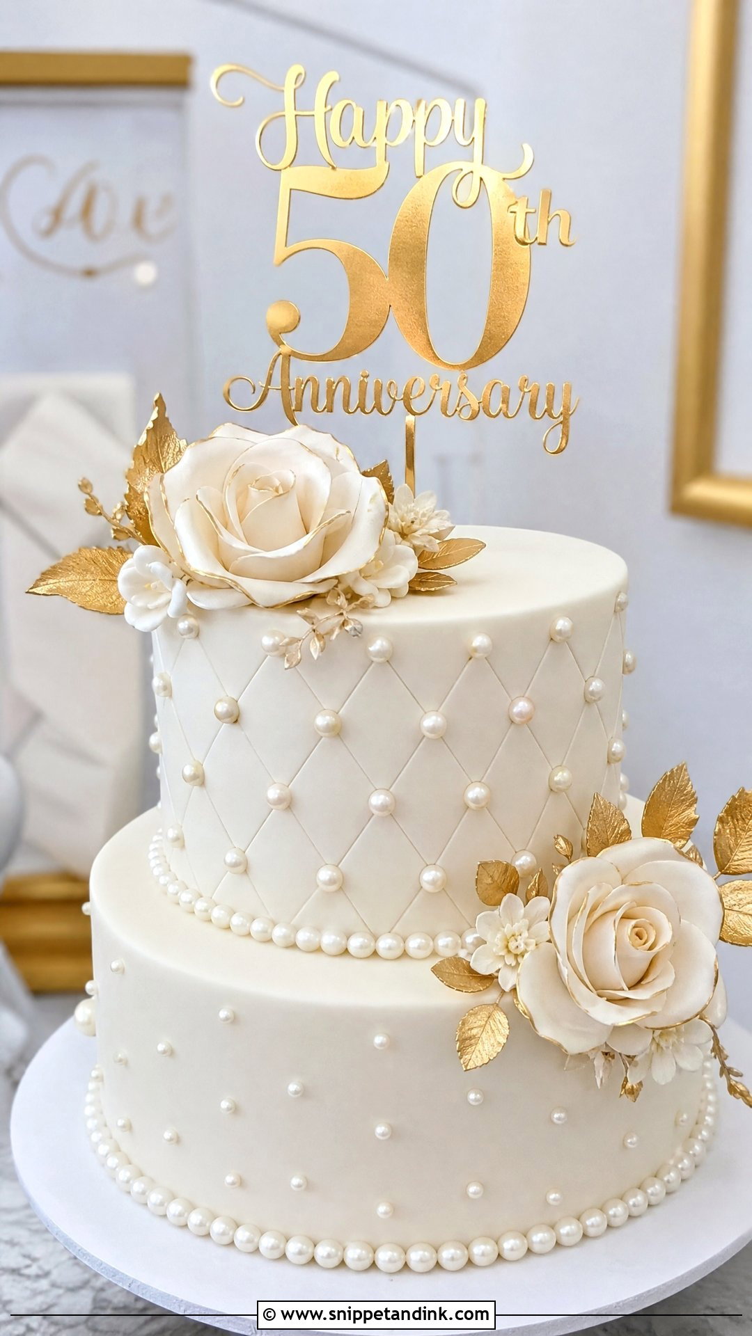 50th Anniversary Pearl Cake - Snippet and Ink - 25 50th Anniversary Cake Ideas