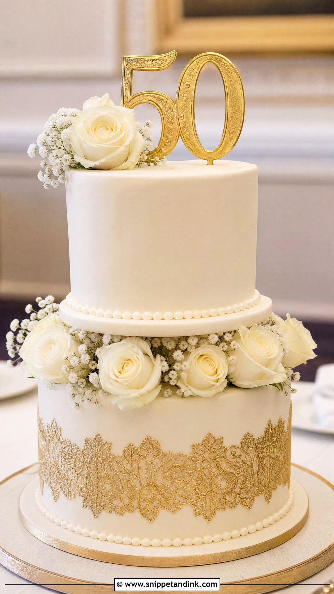 50th Anniversary Two Tier Cake - Snippet and Ink - 25 50th Anniversary Cake Ideas