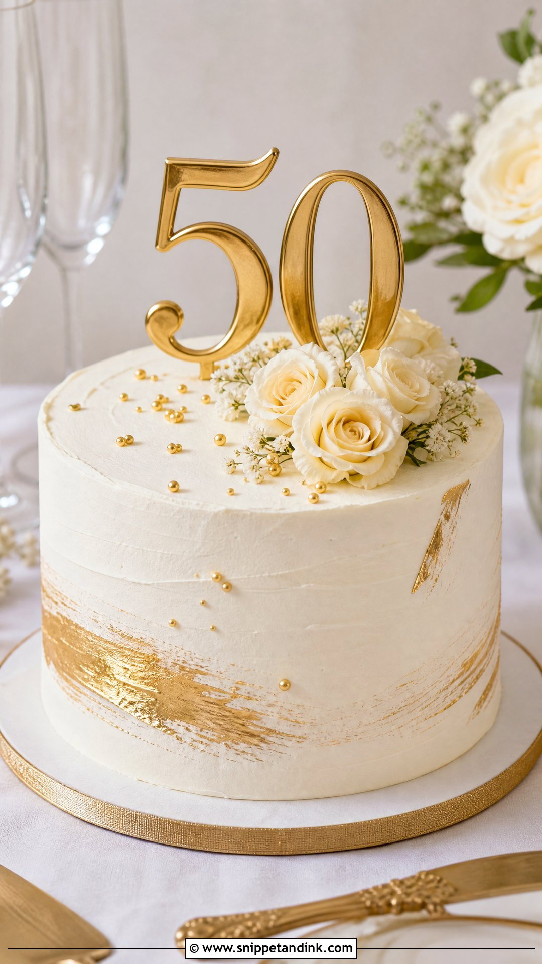 50th Anniversary White And Gold Cake - Snippet and Ink - 25 50th Anniversary Cake Ideas