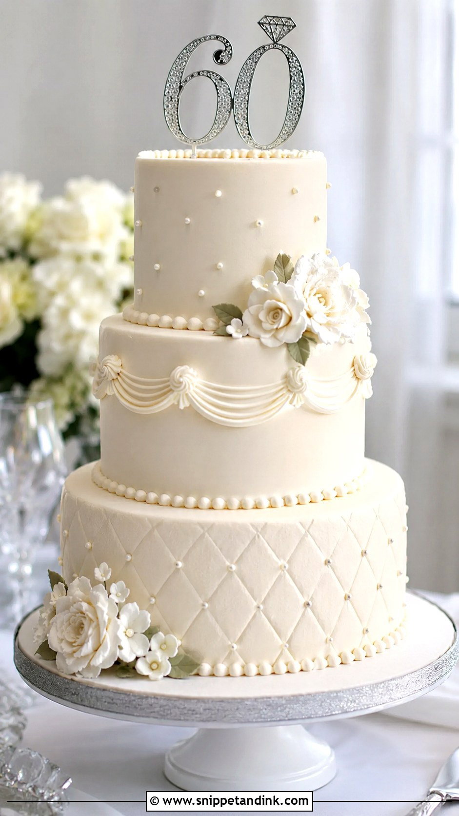 60th Anniversary Tiered Cake - Snippet and Ink - 20 60th Wedding Anniversary Cakes