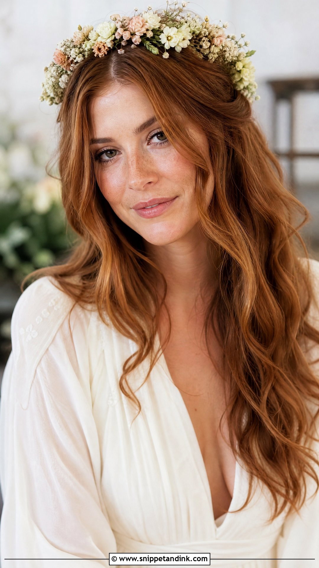 70s Bridal Hair With A Flower Crown - Snippet and Ink - 15 70s Bridal Hair Ideas