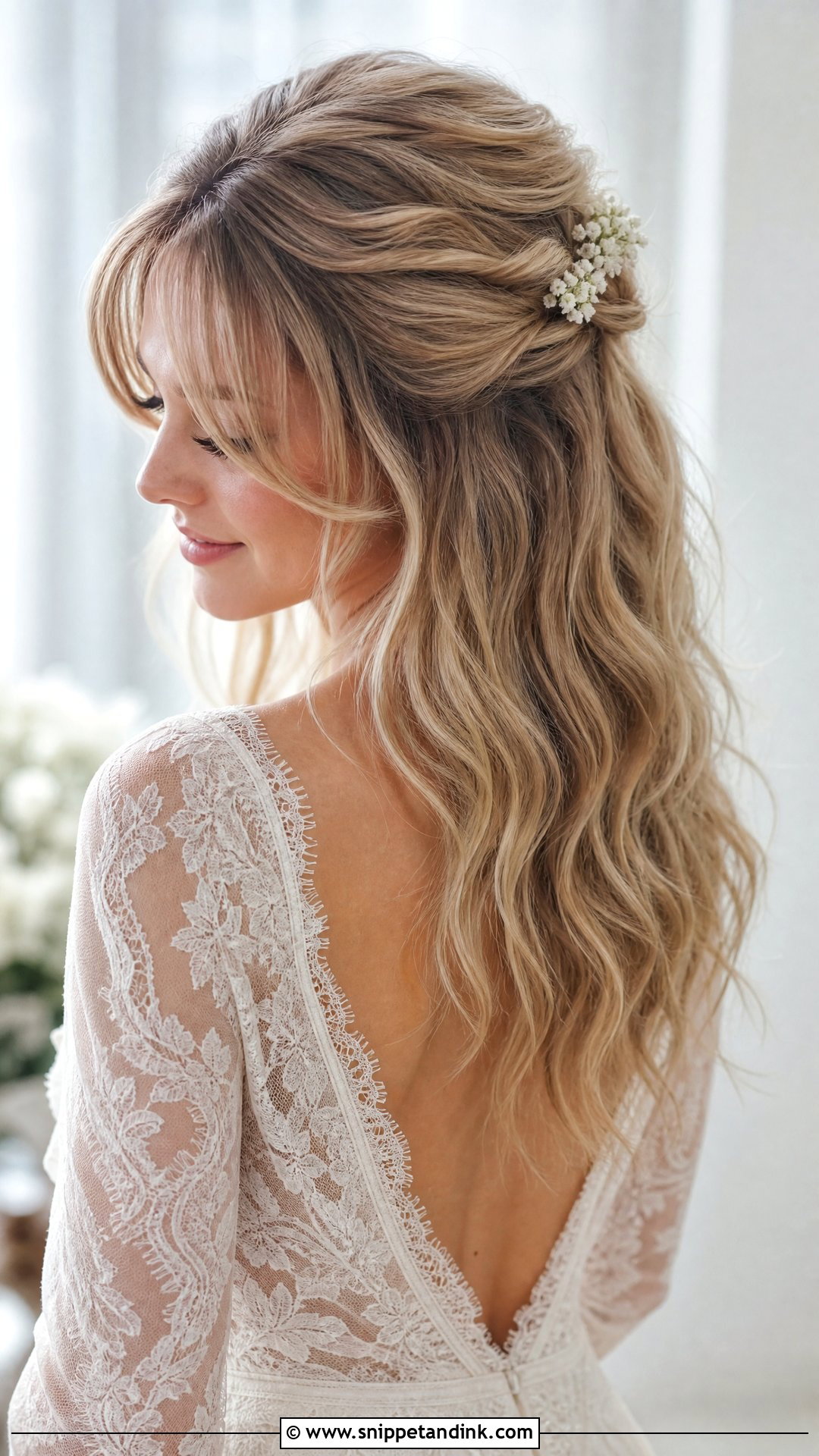 70s Bridal Hair With A Half Up Look - Snippet and Ink - 15 70s Bridal Hair Ideas