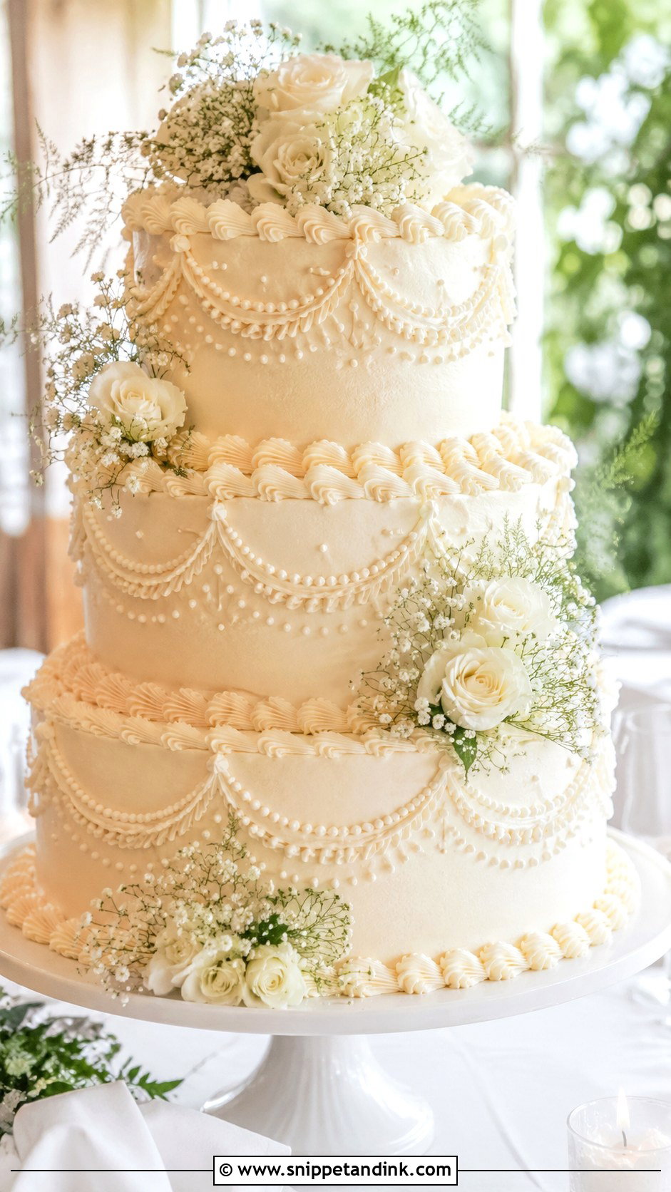 80s Style Wedding Cake With Baby Breath - Snippet and Ink - 35 80s Style Wedding Cake Ideas