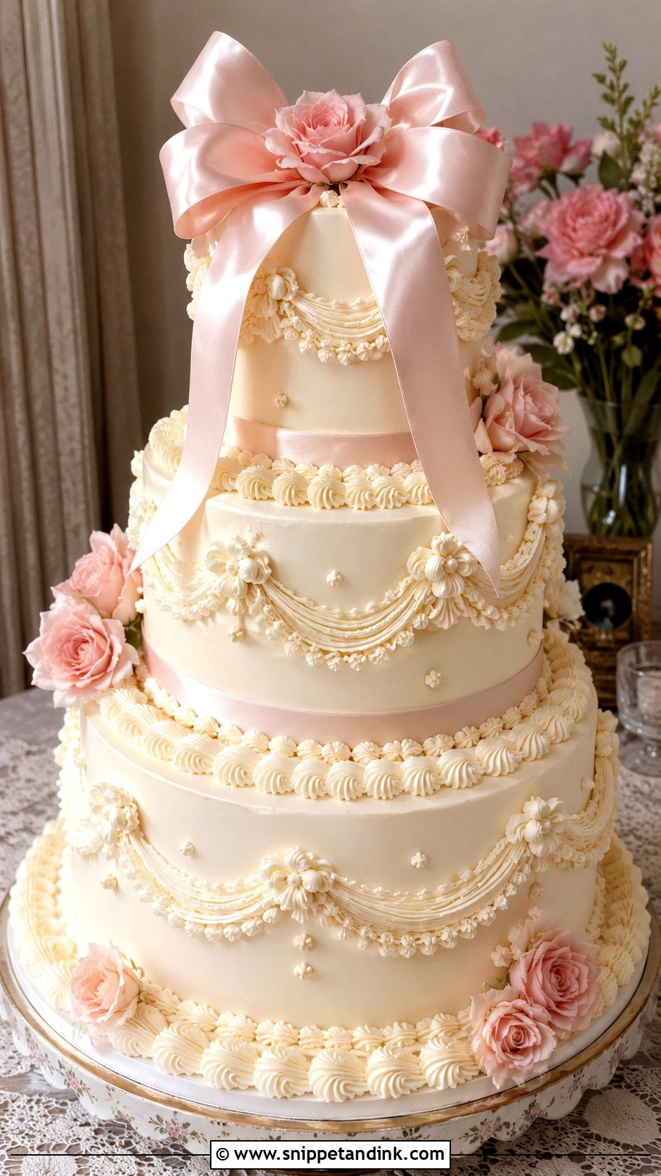 80s Style Wedding Cake With Bow Topper - Snippet and Ink - 35 80s Style Wedding Cake Ideas
