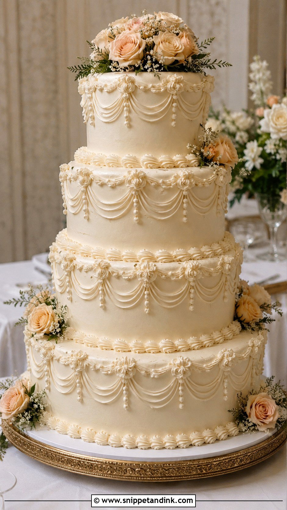 80s Style Wedding Cake With Buttercream Swags - Snippet and Ink - 35 80s Style Wedding Cake Ideas