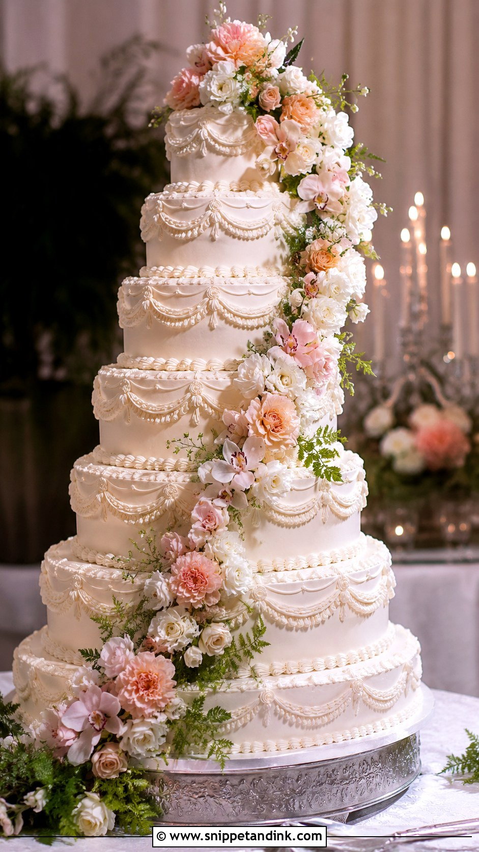 80s Style Wedding Cake With Cascading Flowers - Snippet and Ink - 35 80s Style Wedding Cake Ideas