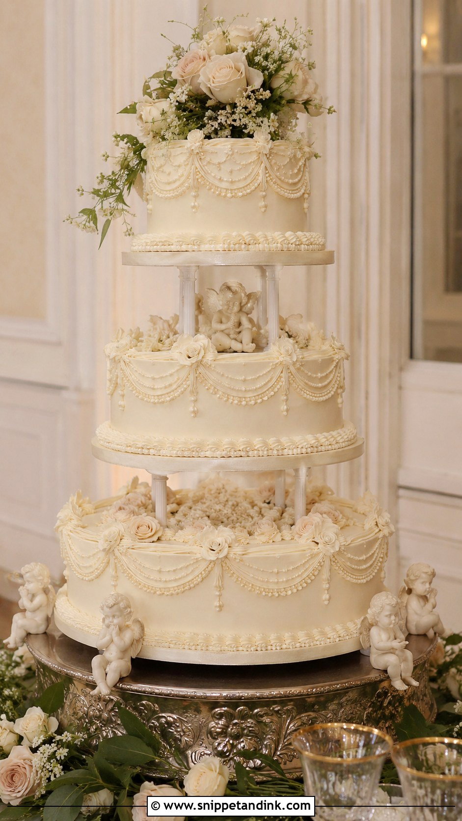 80s Style Wedding Cake With Cherubs - Snippet and Ink - 35 80s Style Wedding Cake Ideas