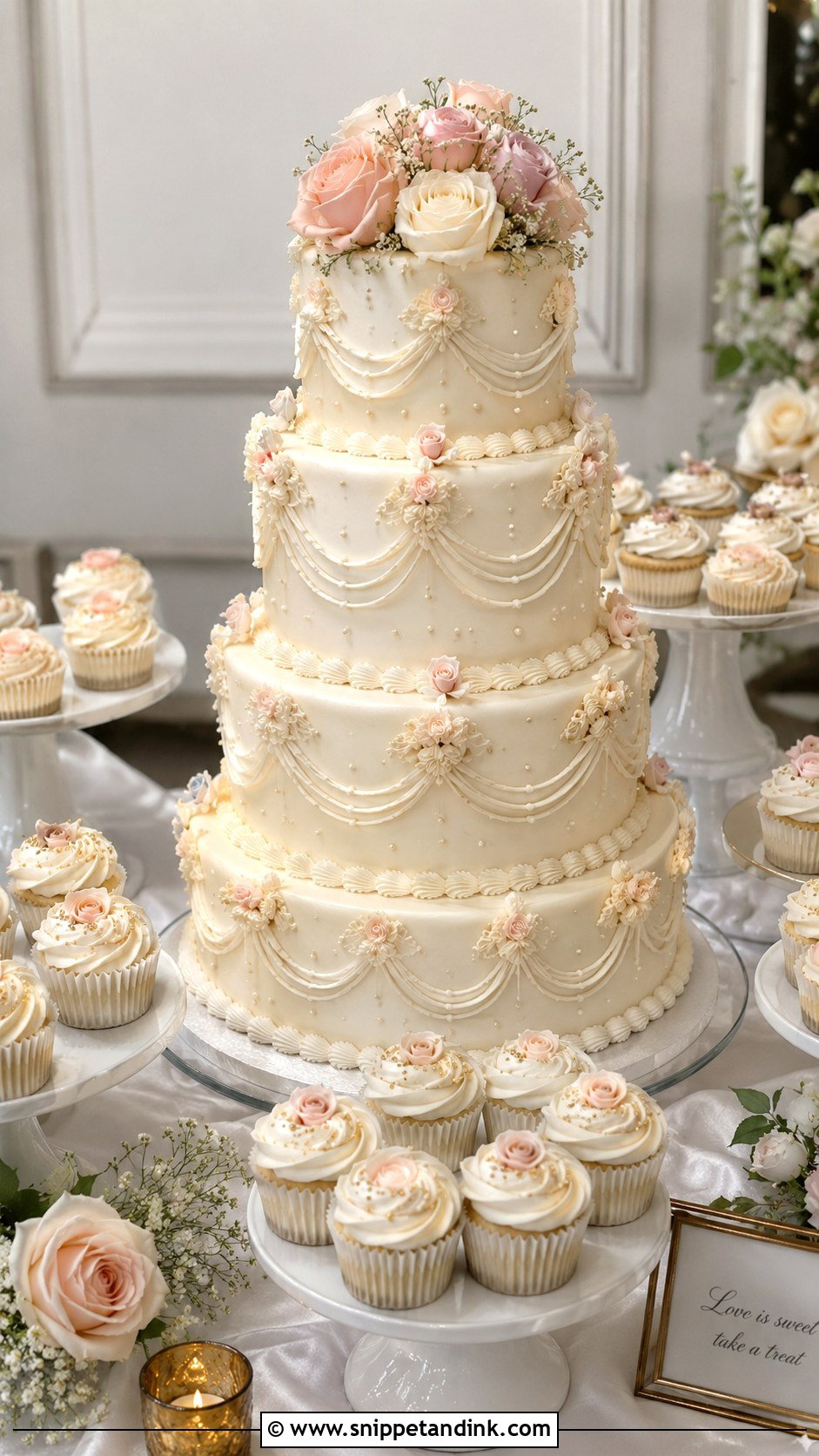 80s Style Wedding Cake With Cupcake Satellites - Snippet and Ink - 35 80s Style Wedding Cake Ideas