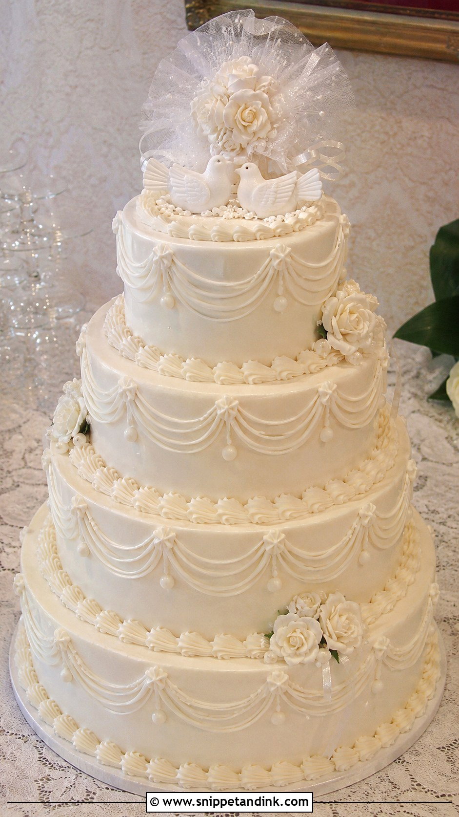 80s Style Wedding Cake With Doves - Snippet and Ink - 35 80s Style Wedding Cake Ideas