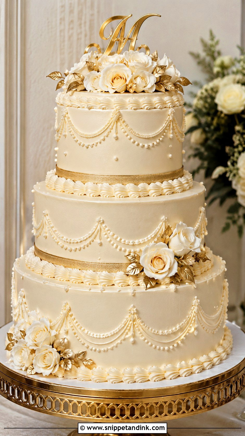 80s Style Wedding Cake With Gold Accents - Snippet and Ink - 35 80s Style Wedding Cake Ideas