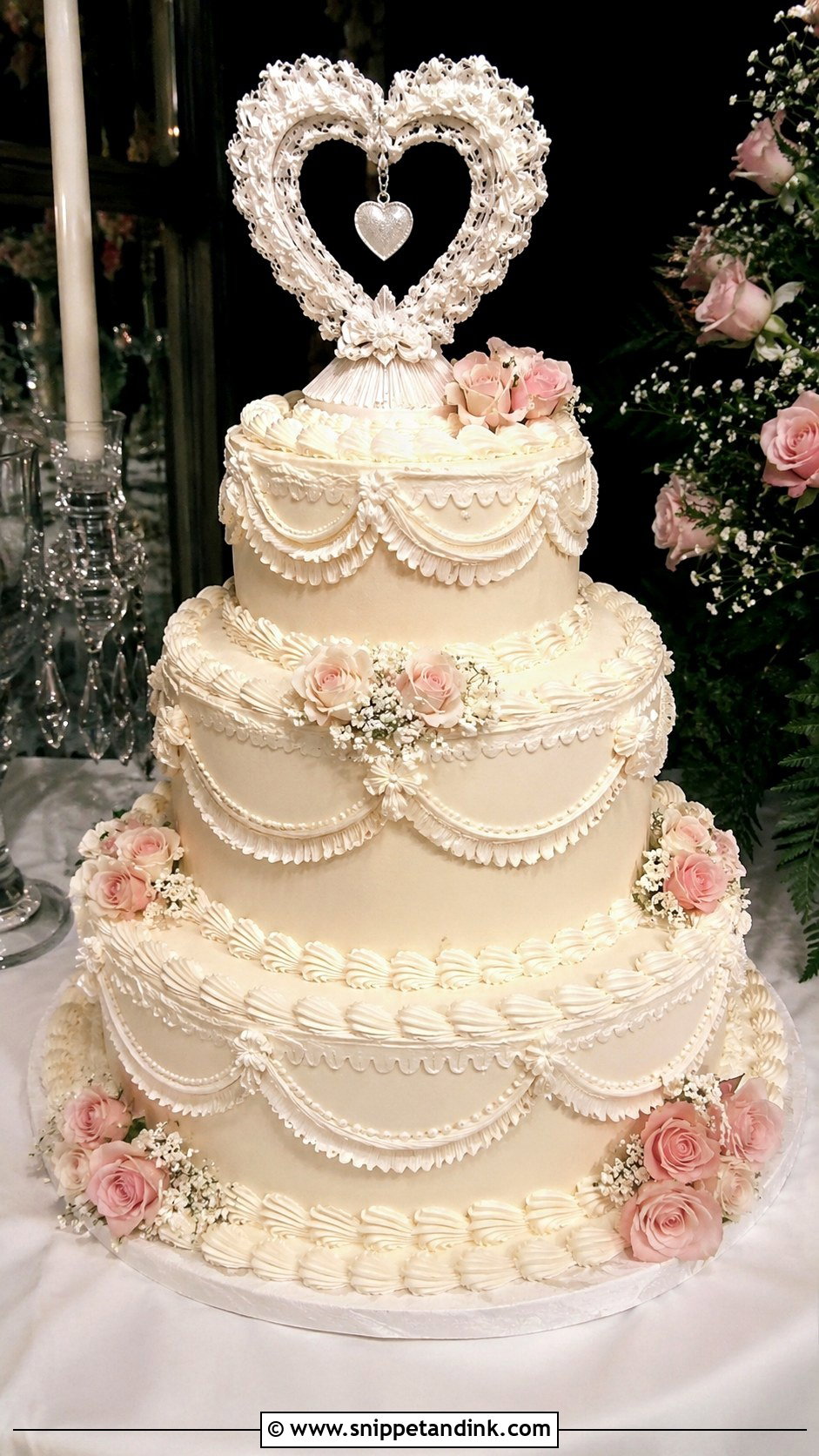 80s Style Wedding Cake With Heart Topper - Snippet and Ink - 35 80s Style Wedding Cake Ideas