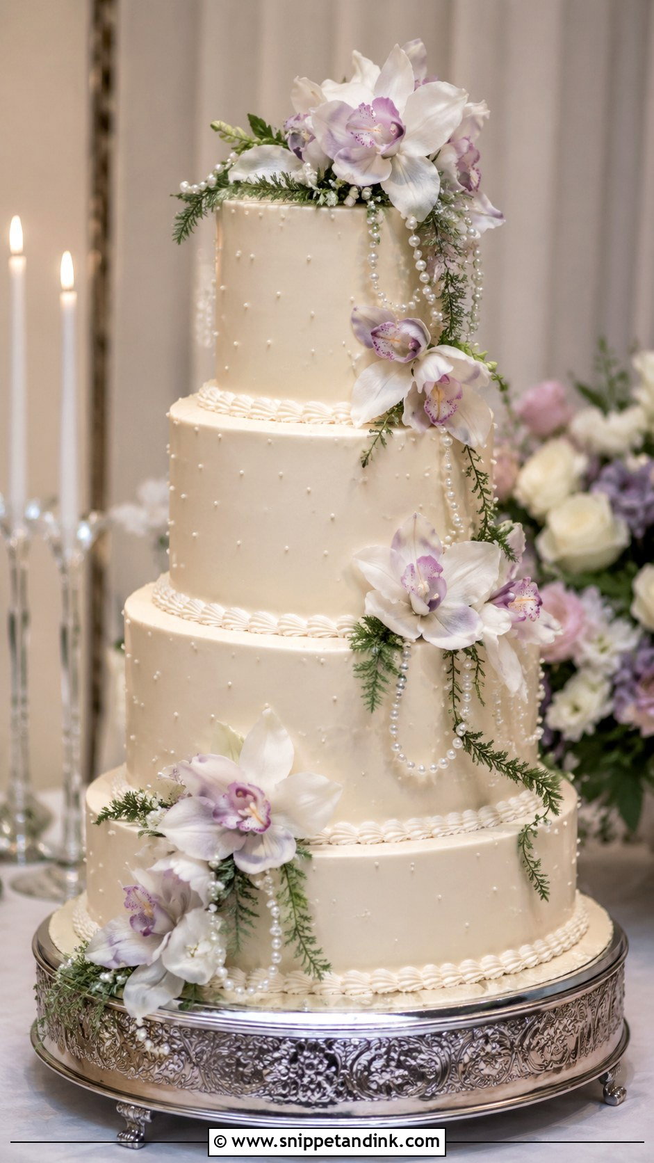 80s Style Wedding Cake With Orchids - Snippet and Ink - 35 80s Style Wedding Cake Ideas