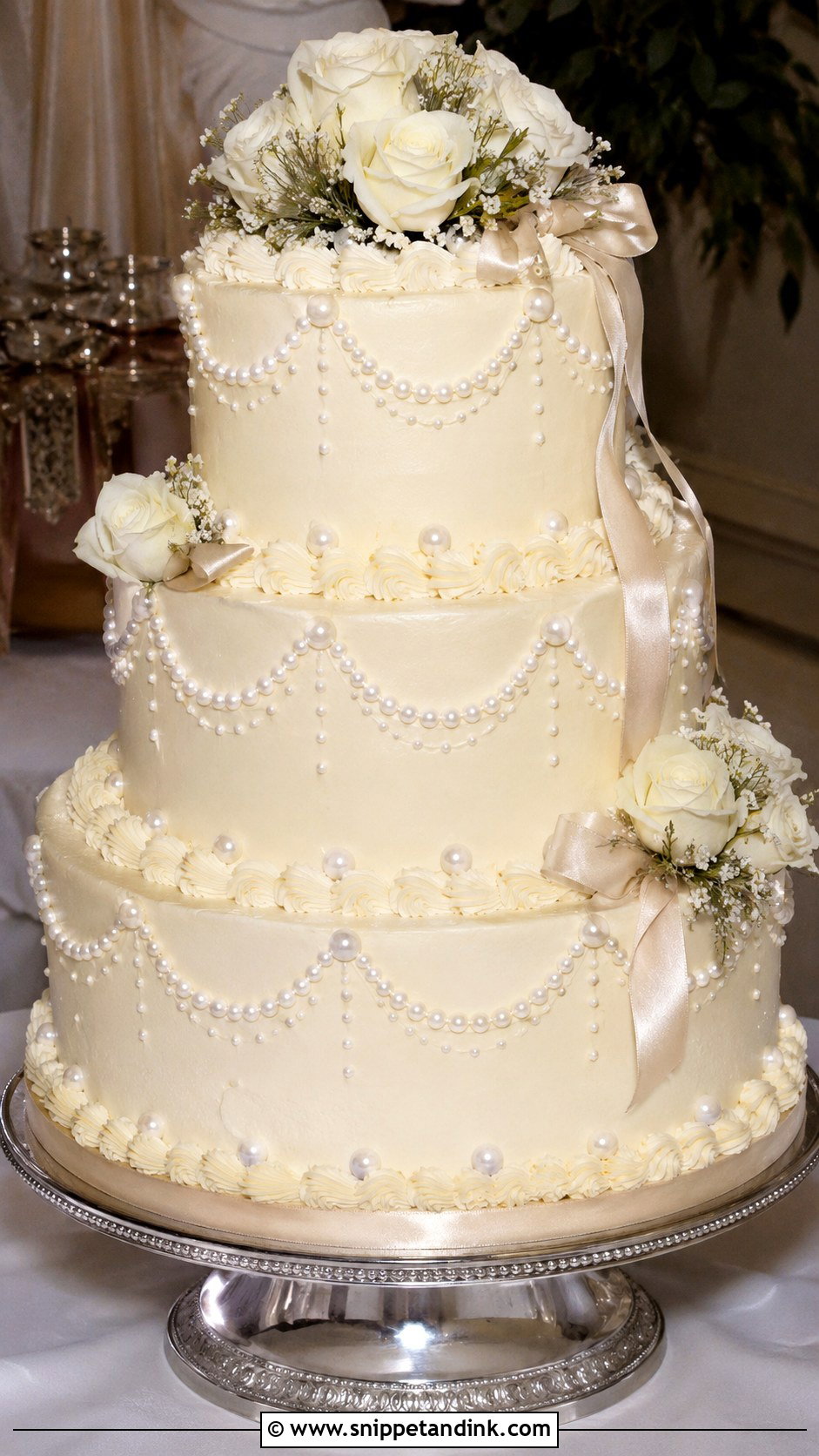 80s Style Wedding Cake With Pearl Details - Snippet and Ink - 35 80s Style Wedding Cake Ideas