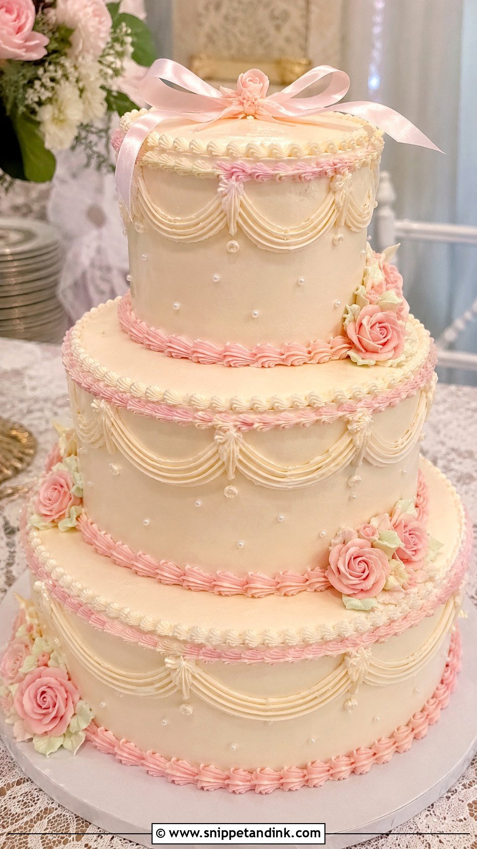 80s Style Wedding Cake With Pink Accents - Snippet and Ink - 35 80s Style Wedding Cake Ideas