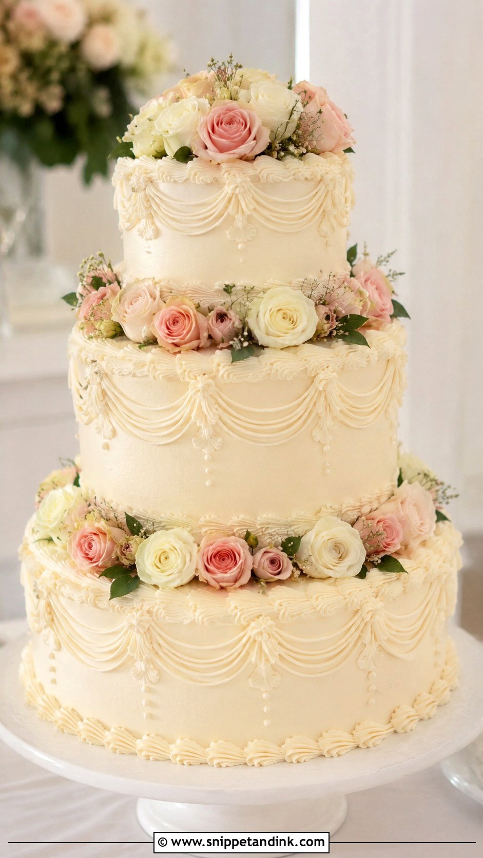 80s Style Wedding Cake With Rose Clusters - Snippet and Ink - 35 80s Style Wedding Cake Ideas