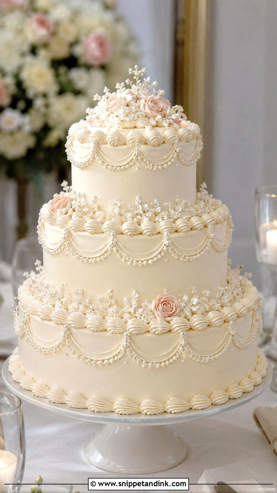 80s Style Wedding Cake With Scalloped Piping - Snippet and Ink - 35 80s Style Wedding Cake Ideas