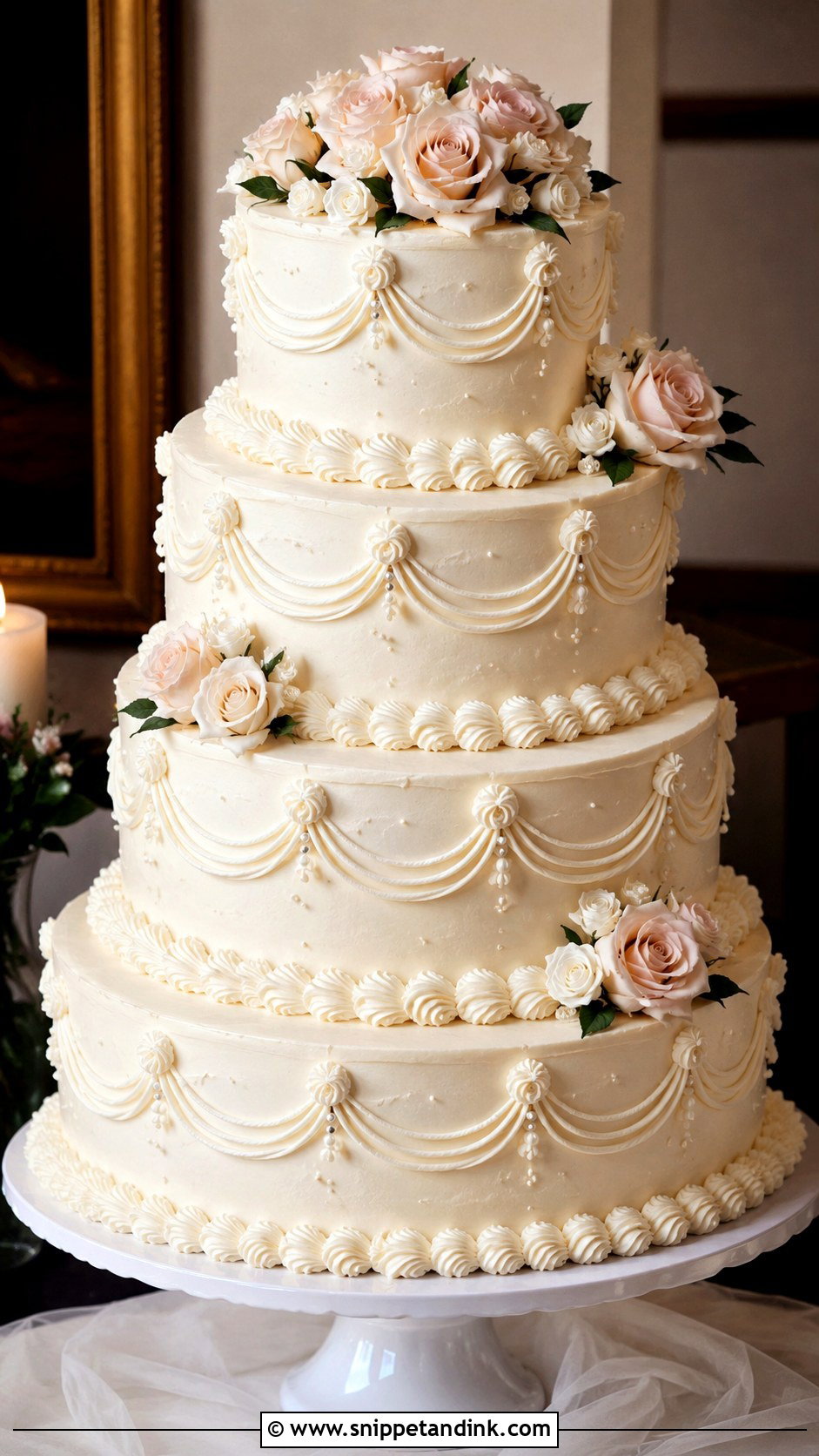 80s Style Wedding Cake With Shell Borders - Snippet and Ink - 35 80s Style Wedding Cake Ideas