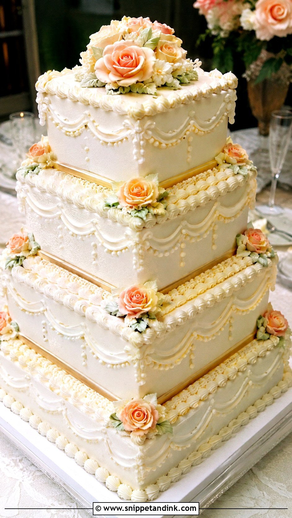 80s Style Wedding Cake With Square Tiers - Snippet and Ink - 35 80s Style Wedding Cake Ideas