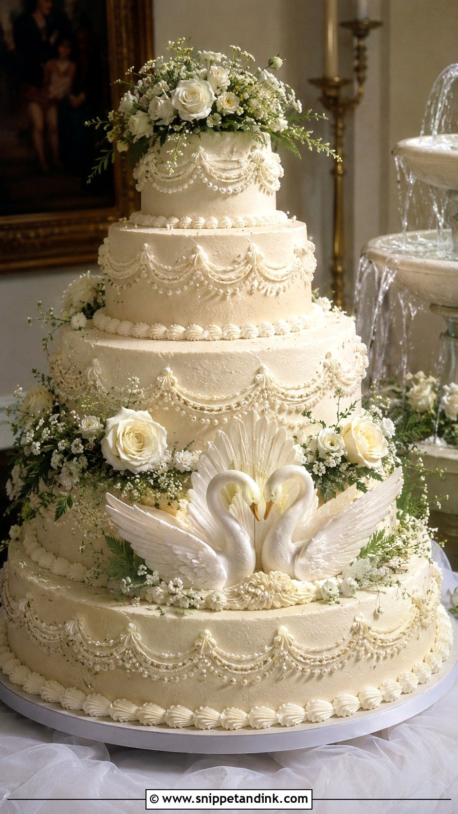 80s Style Wedding Cake With Swans - Snippet and Ink - 35 80s Style Wedding Cake Ideas