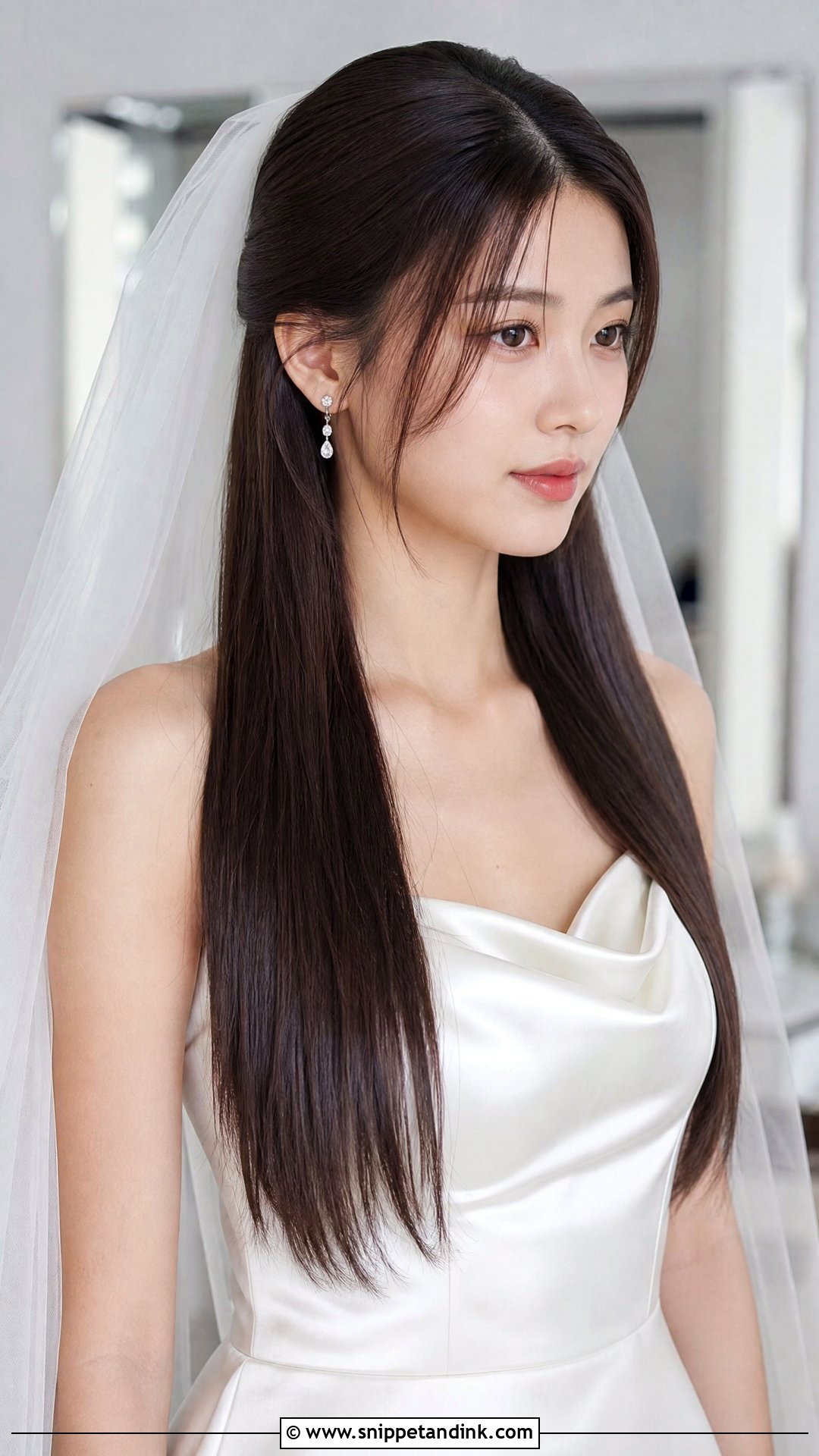 90s Long Straight Wedding Hair With Veil - Snippet and Ink - 15 90s Wedding Hairstyles