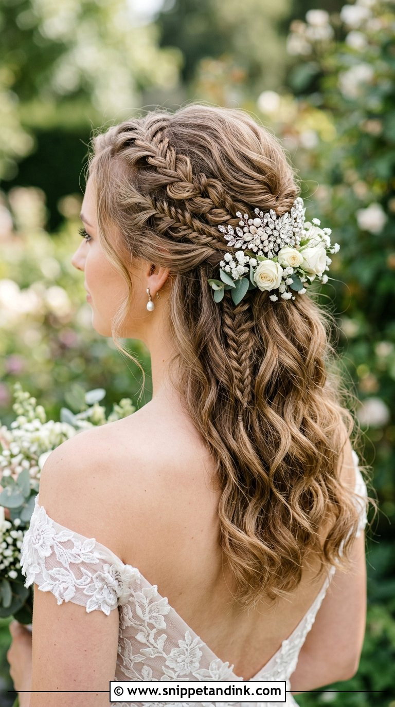 Accent Braid Half Updo for Bride - Snippet and Ink - 20 Braid Hairstyle for Bride Ideas