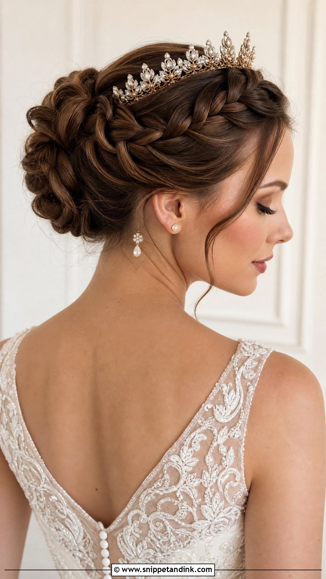 Accent Braid Updo With Crown - Snippet and Ink - 25 Bridal Hairstyles with Crown