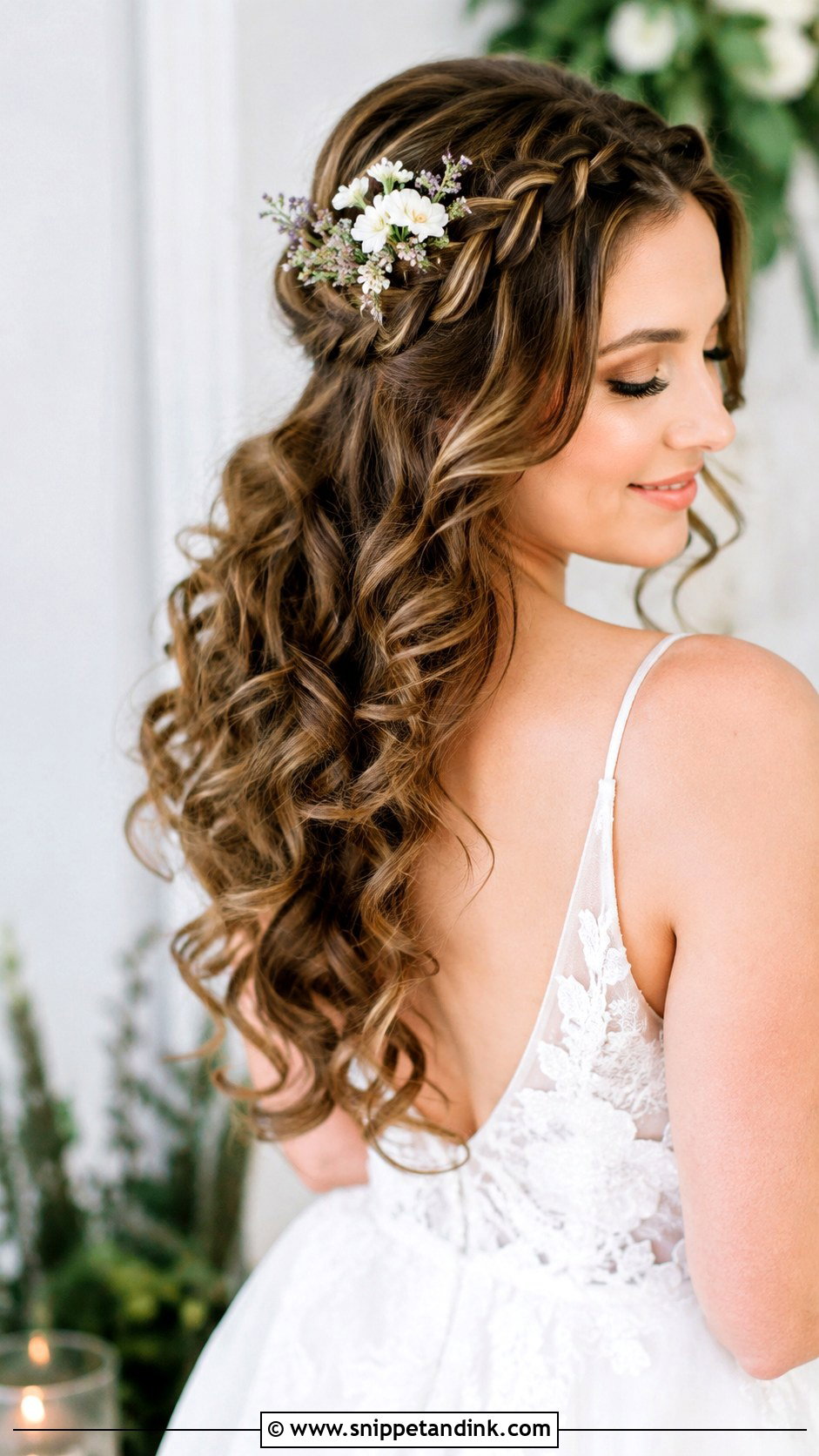 Accent Braid With Curls - Snippet and Ink - 20 Bride Braid Ideas