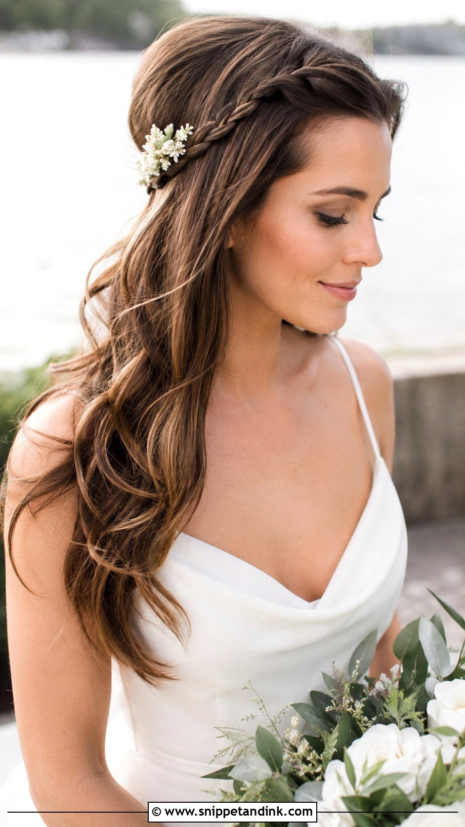 Accent Braid With Long Loose Hair - Snippet and Ink - 20 Wedding Hair Down with Braid Ideas