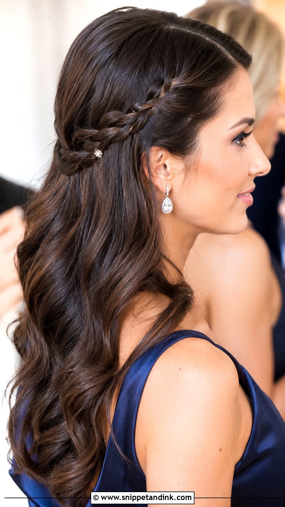 Accent Braid With Sleek Waves - Snippet and Ink - 20 Wedding Guest Braids Hairstyles