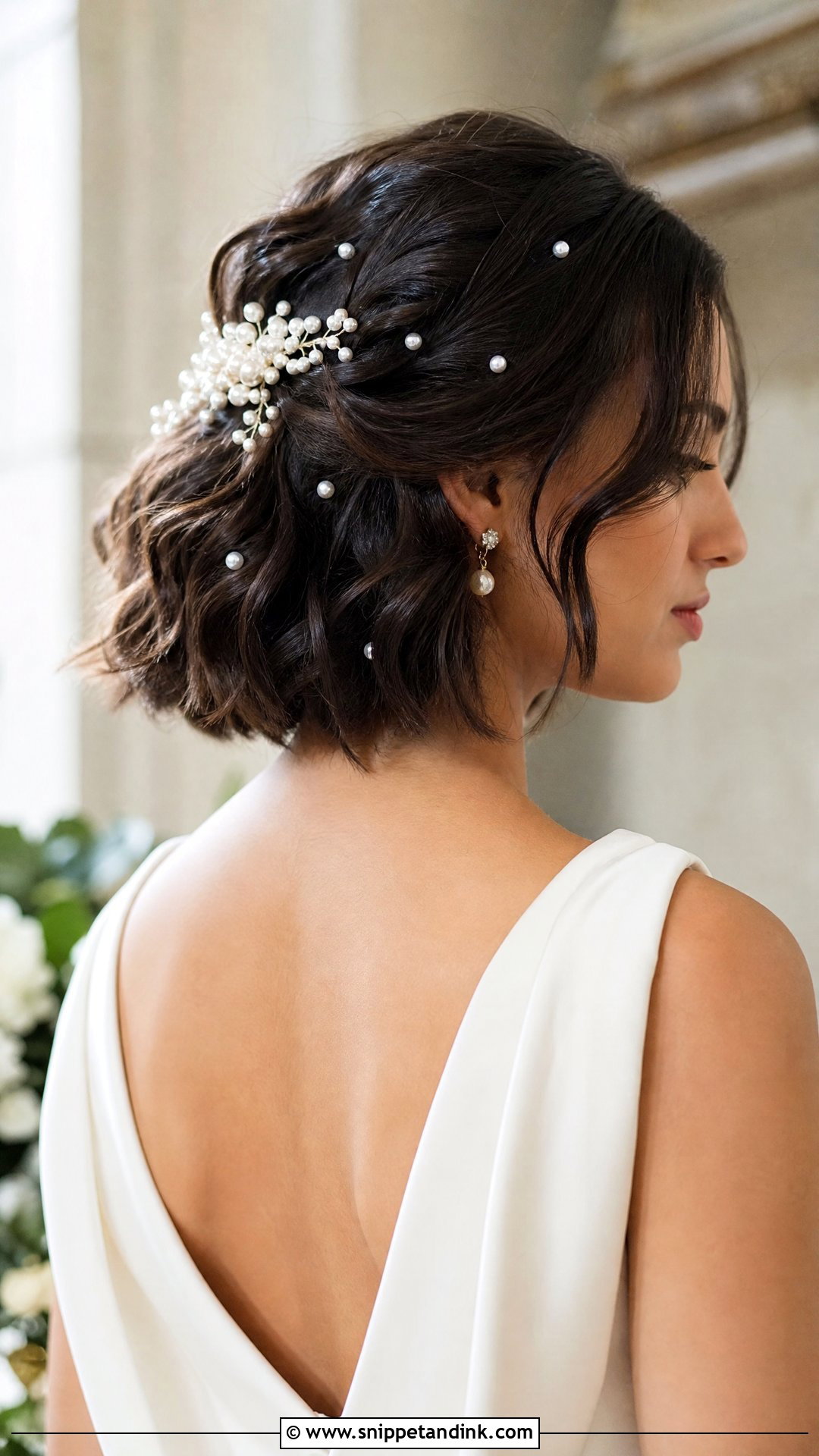 Accessorized Bob With Pearls - Snippet and Ink - 20 Short Hair Wedding Ideas
