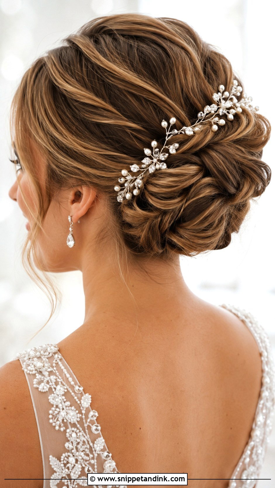 Accessorized Bun With Hair Vine - Snippet and Ink - 25 Medium Length Bridal Hair Ideas