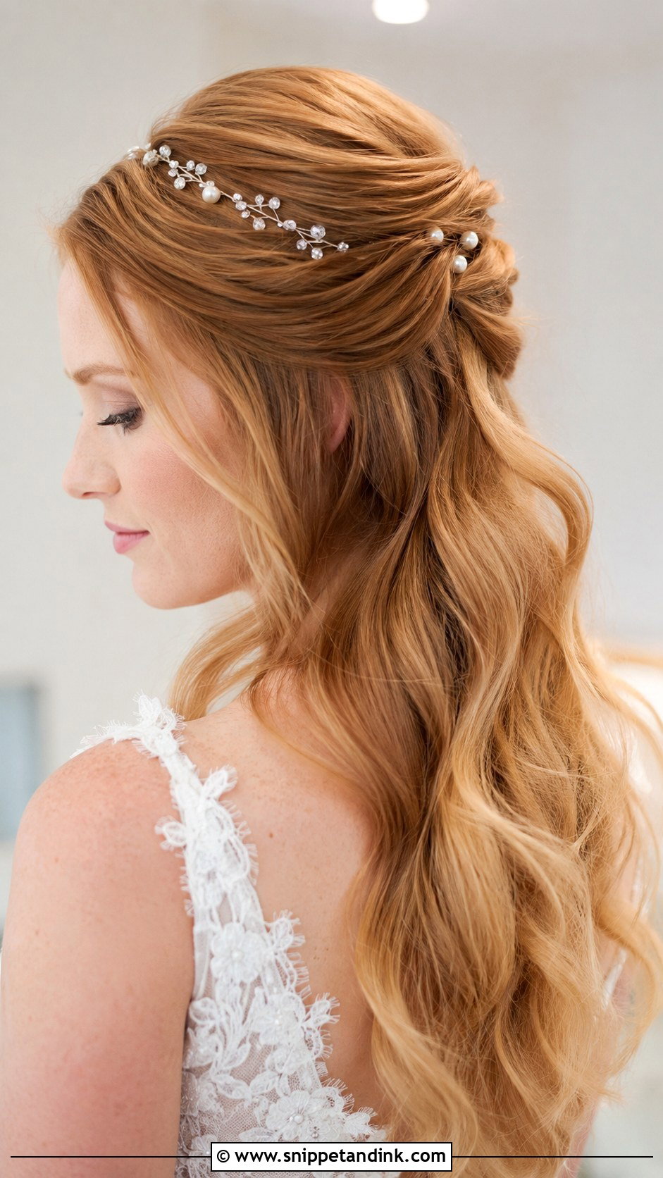 Accessorized Half Up Court Wedding Hairstyle - Snippet and Ink - 20 Court Wedding Hairstyles