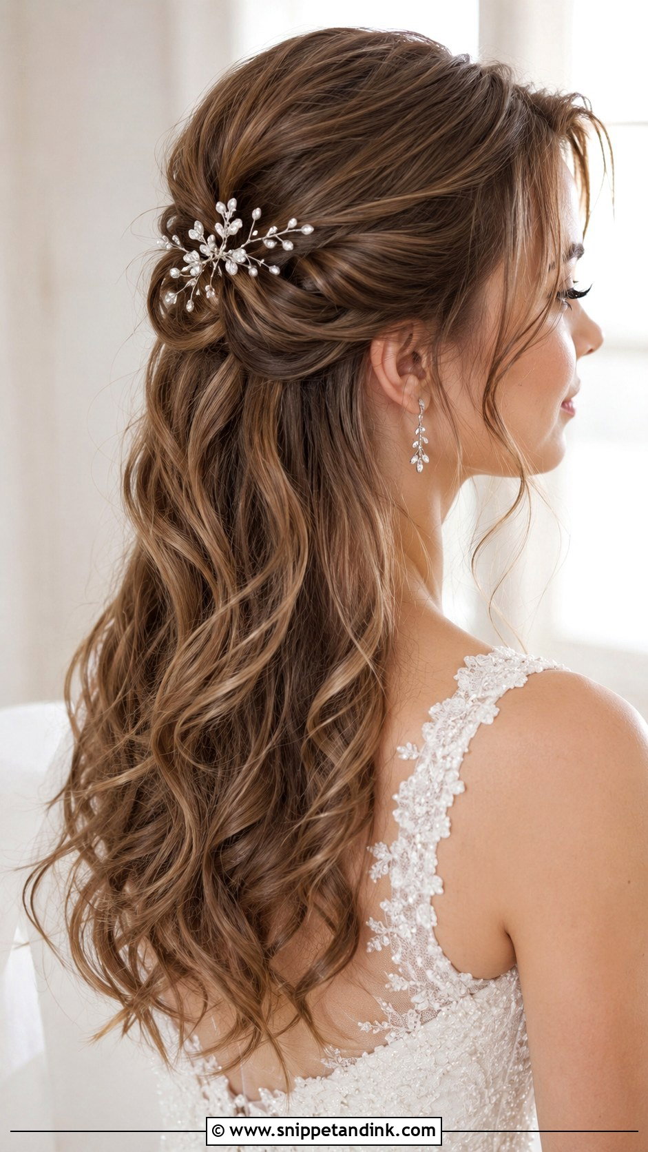 Accessorized Half Up Wedding Hairstyle - Snippet and Ink - 25 Simple Hairstyle for Wedding Ideas