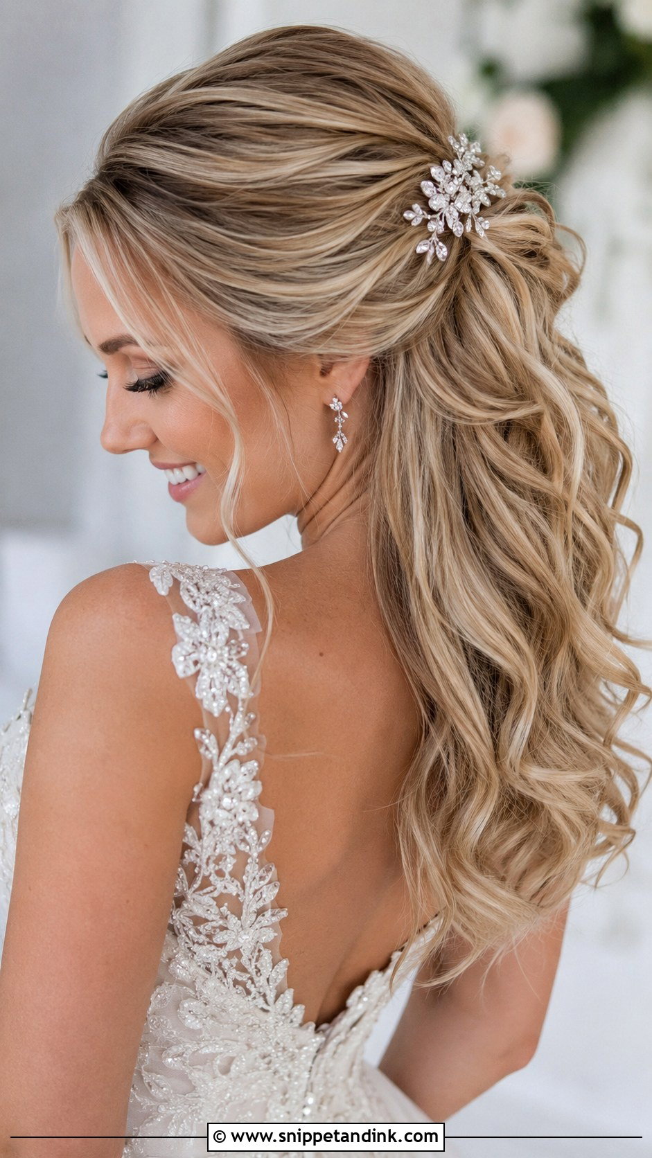 Accessorized Half Up Wedding Hairstyle - Snippet and Ink - 35 Hairstyle for Wedding Ideas