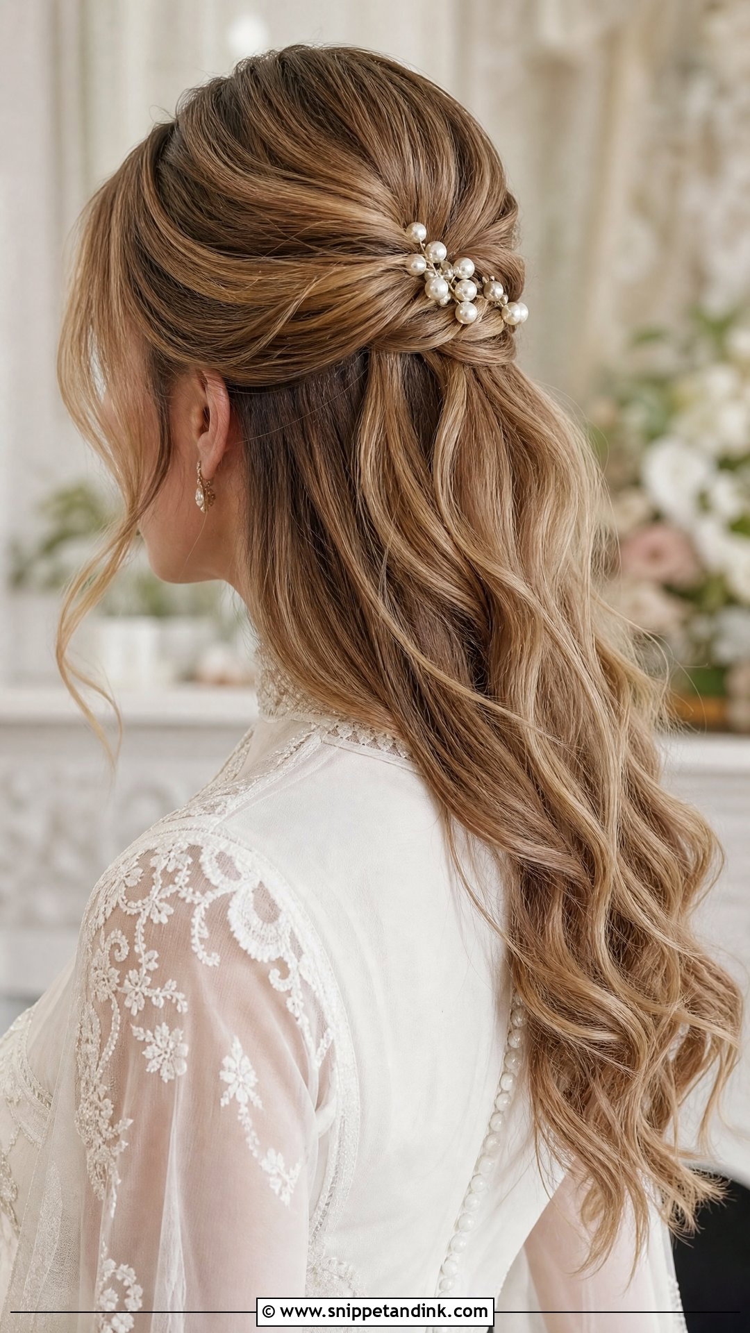 Accessorized Half Up Wedding Hairstyle - Snippet and Ink - 20 Mid Length Hair Wedding Styles