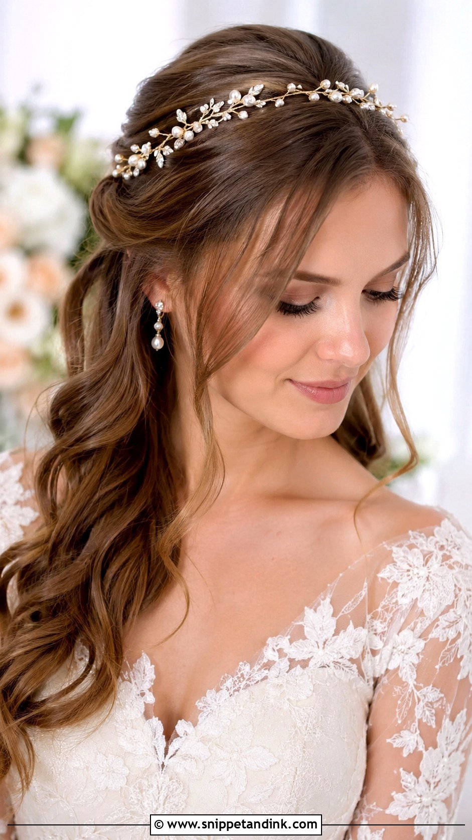 Accessorized Half Up With Hair Vine - Snippet and Ink - 20 Medium Length Hairstyles for Wedding Guest