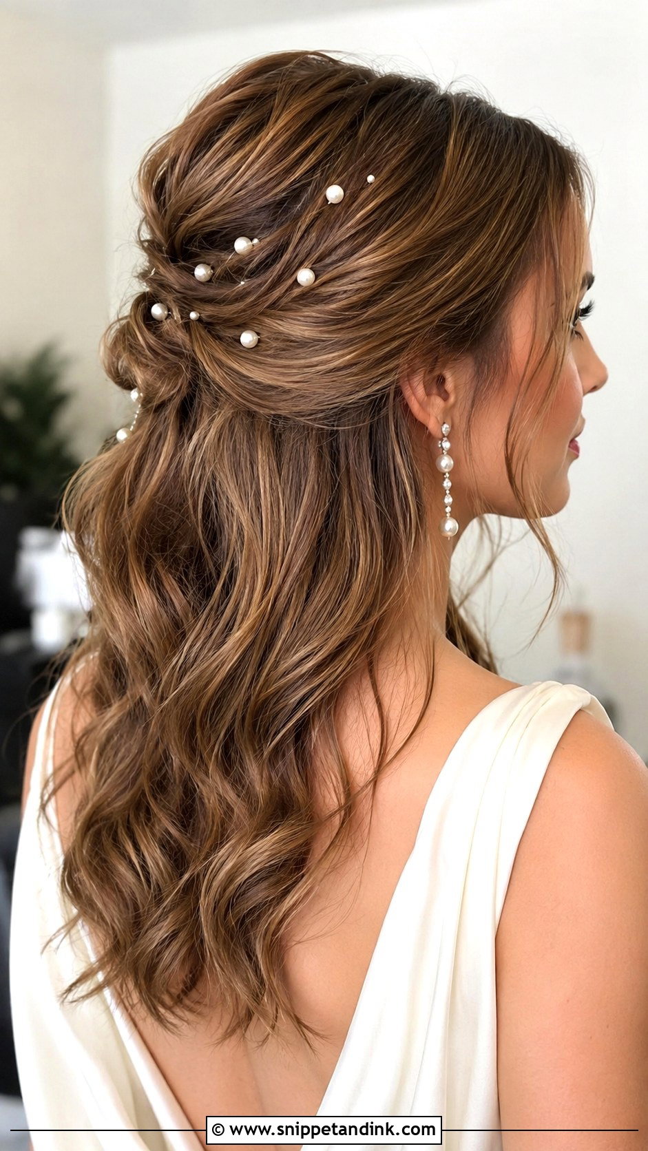 Accessorized Half Up With Pearls for Wedding Guest - Snippet and Ink - 25 Hair Inspo for Wedding Guest Ideas