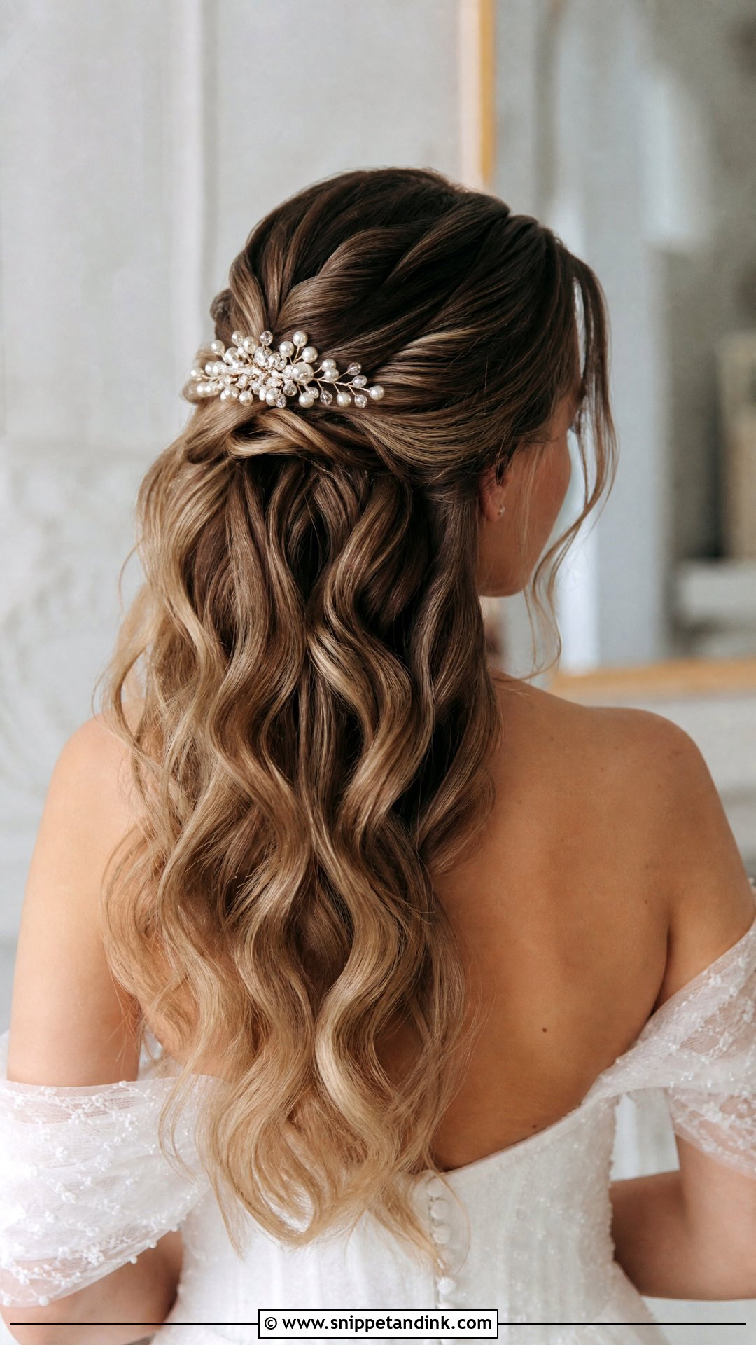 Accessorized Half Up with Hair Comb - Snippet and Ink - 20 Wedding Hair for Medium Hair Ideas