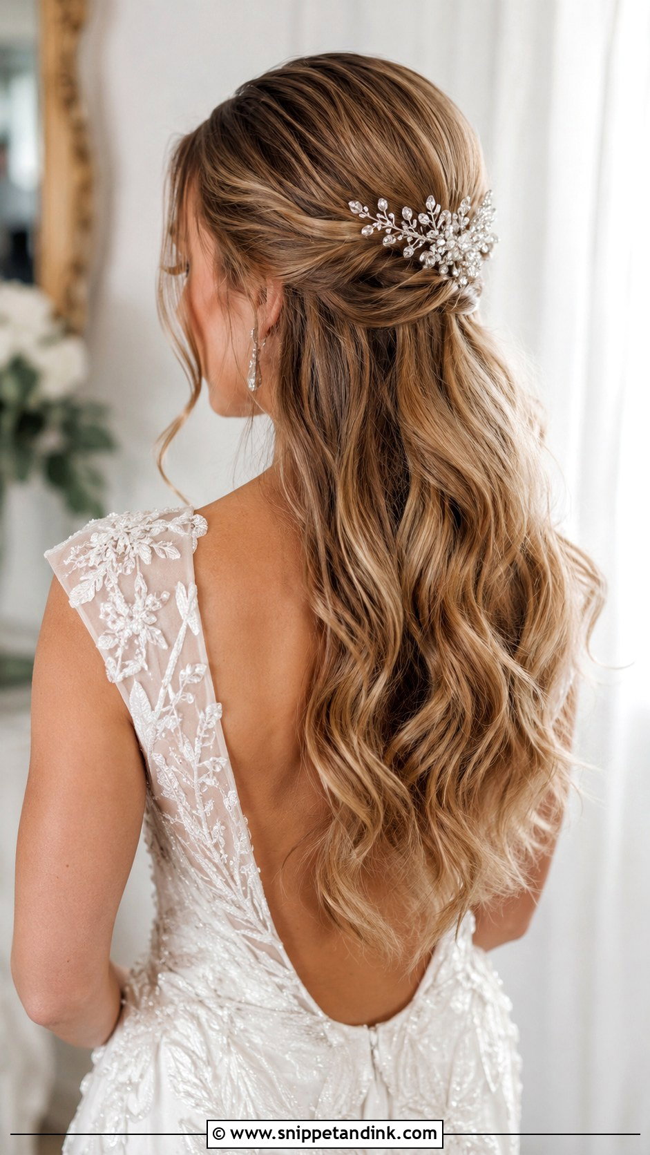 Accessorized Half Updo Wedding Hairstyle for Medium Hair - Snippet and Ink - 20 Wedding Hair Styles Medium Hair