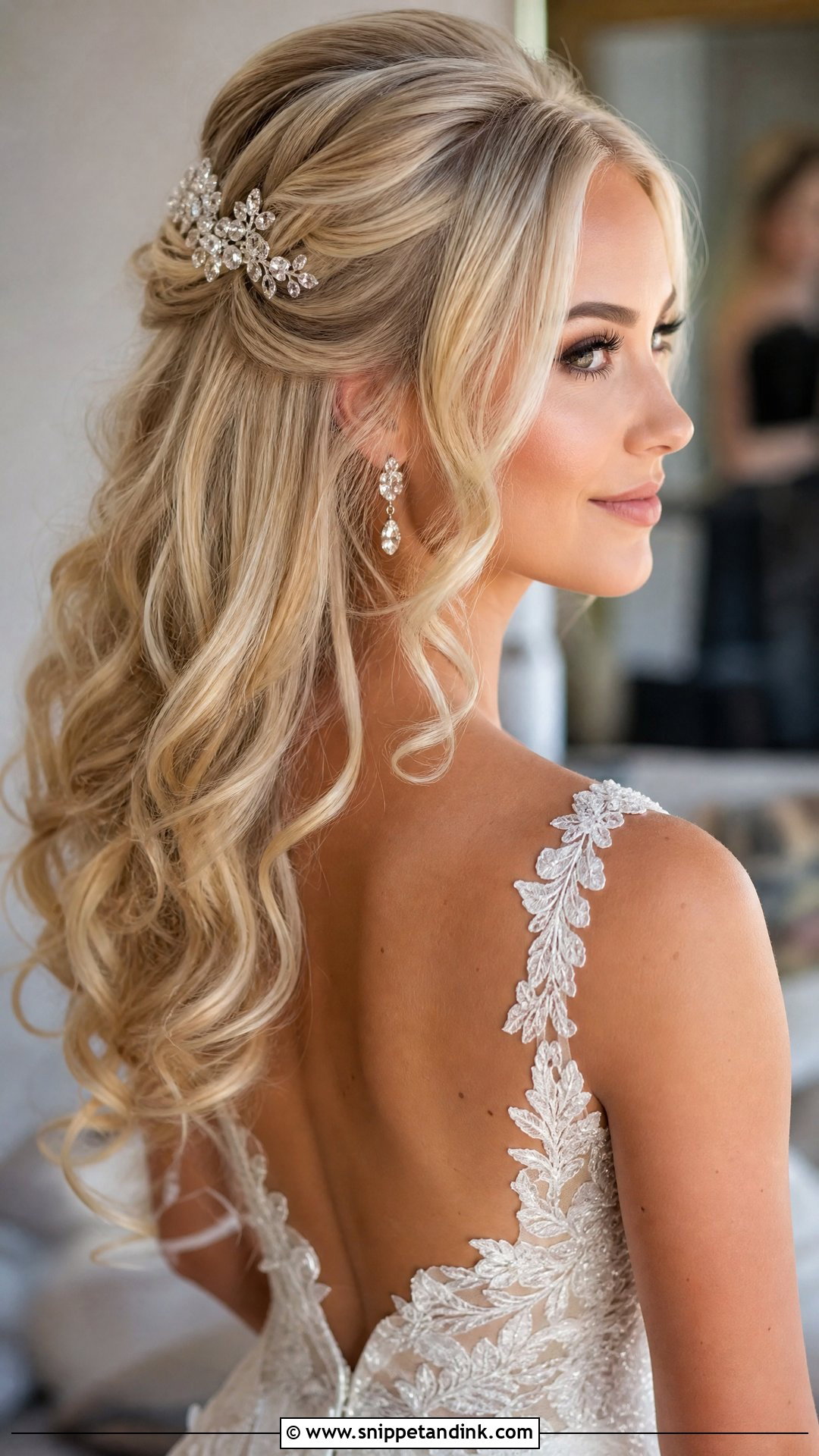 Accessorized Half Updo Wedding Hairstyle - Snippet and Ink - 20 Hairstyles on Wedding