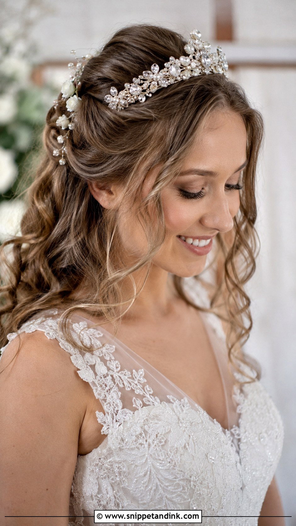 Accessorized Half Updo With Tiara - Snippet and Ink - 25 Bridal Tiara Hairstyles