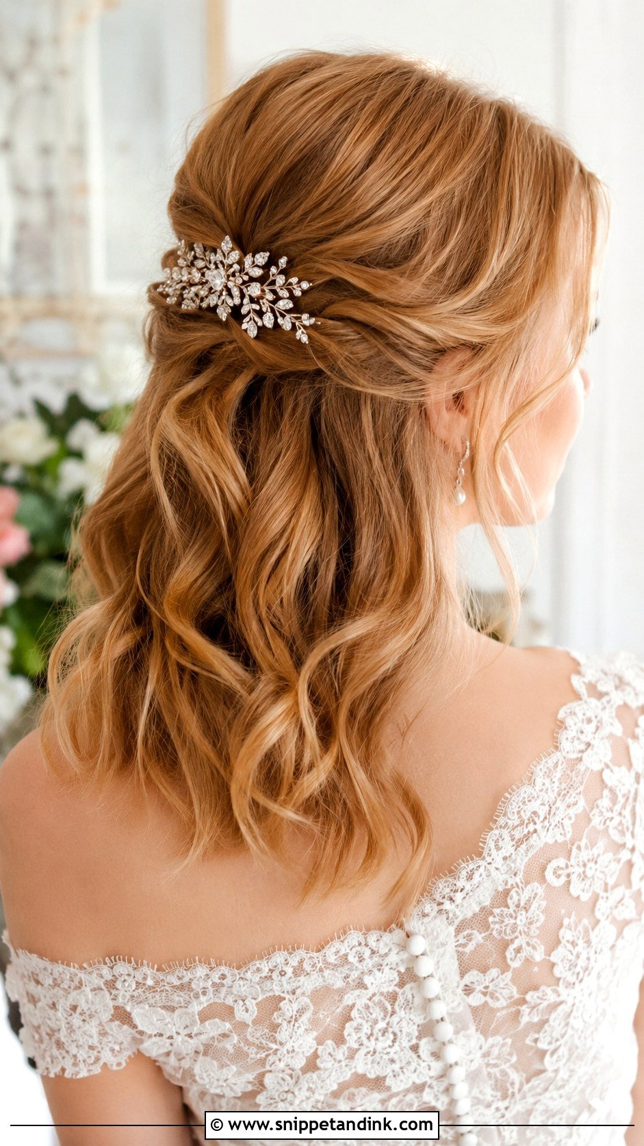 Accessorized Half Updo - Snippet and Ink - 20 Quick Easy Updos for Short Hair Shoulder Length Wedding Hairstyles