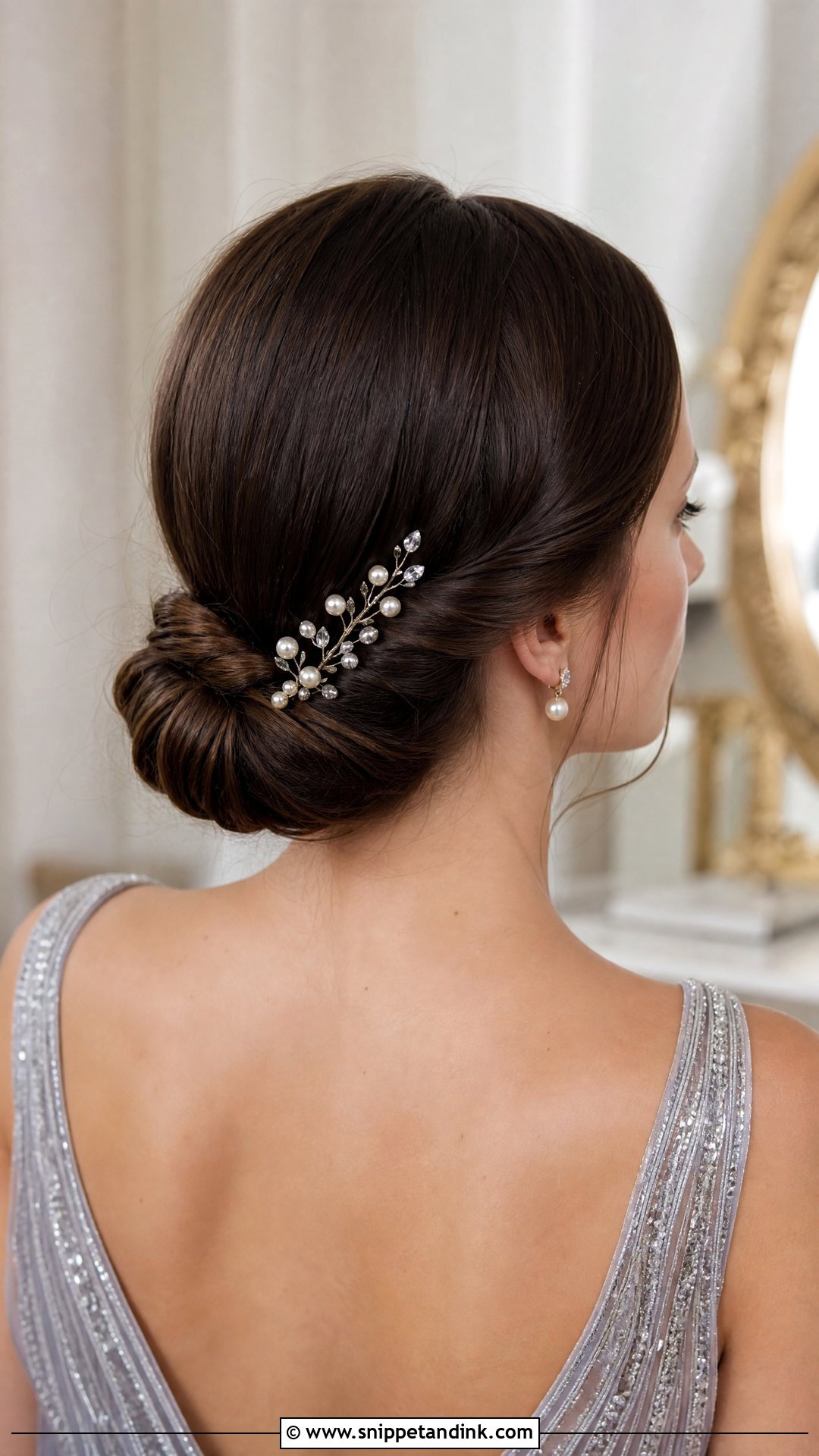 Accessorized Low Bun With Hair Pins - Snippet and Ink - 20 Long Hair Wedding Guest Hairstyles