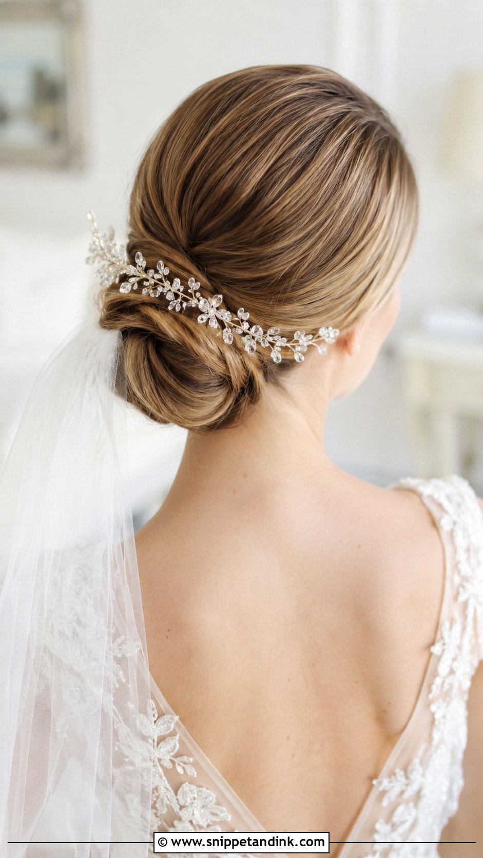 Accessorized Low Bun with Hair Vine - Snippet and Ink - 25 Hair Looks for Wedding