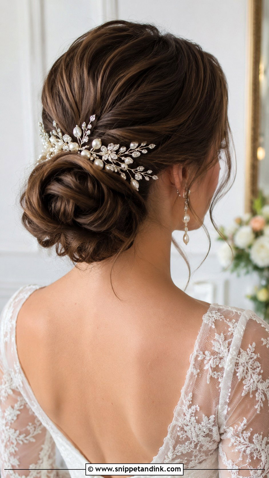 Accessorized Low Chignon Wedding Hairstyle - Snippet and Ink - 25 Elegant Wedding Hairstyles